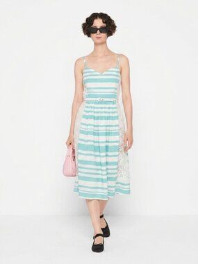 NWT MOULINETTE SOEURS Mint Cream Striped Midi Dress with Lace Anthropologie xs 0